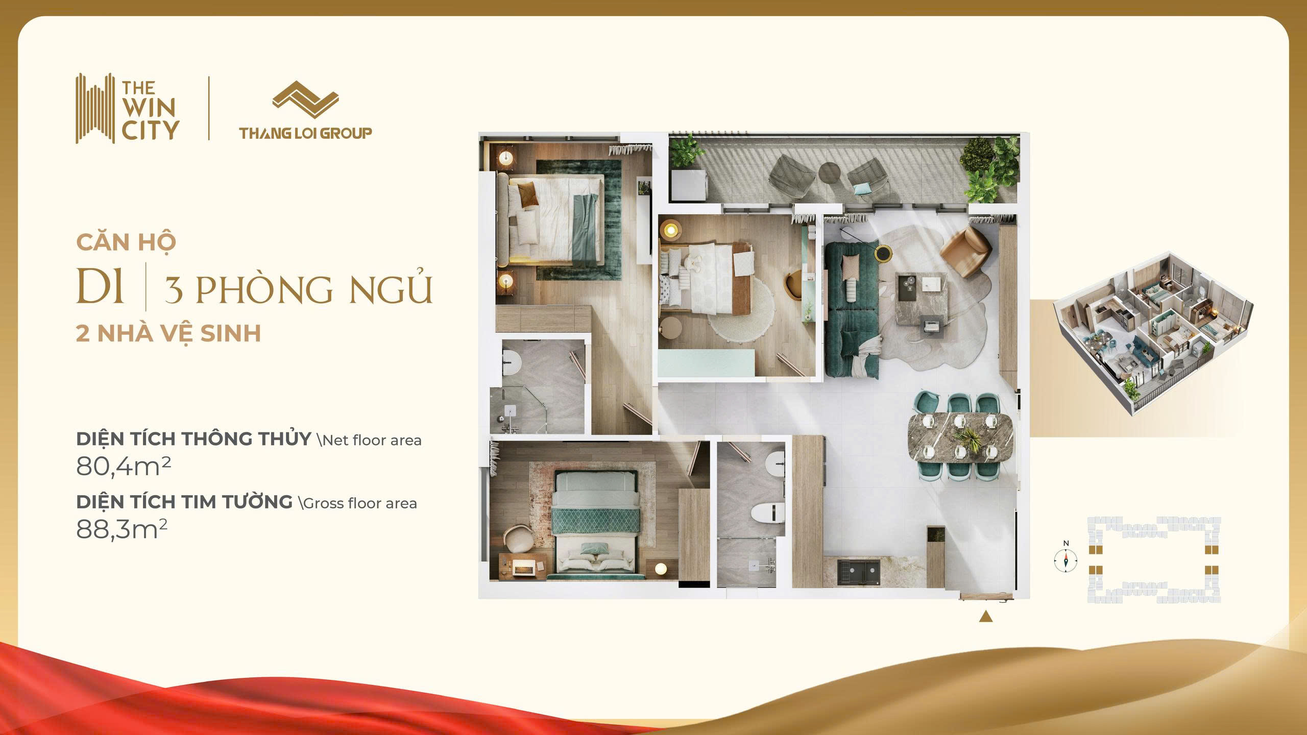 Mặt bằng căn hộ D1 - The Win City