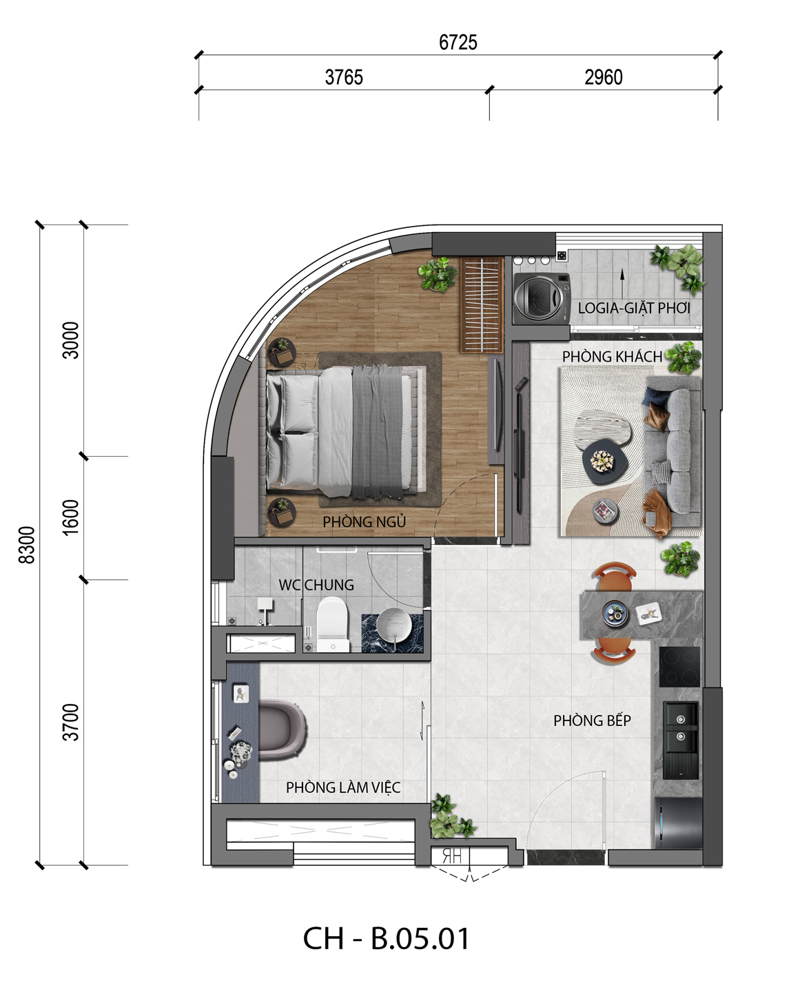 MẶT BẰNG CĂN HỘ 1PN