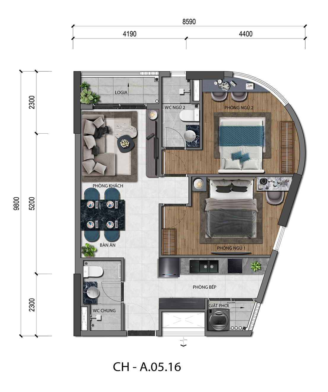MẶT BẰNG CĂN HỘ 2PN
