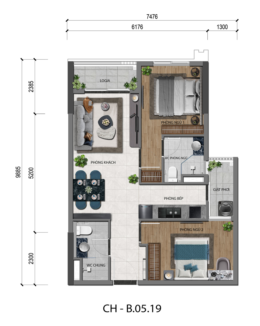 MẶT BẰNG CĂN HỘ 3PN